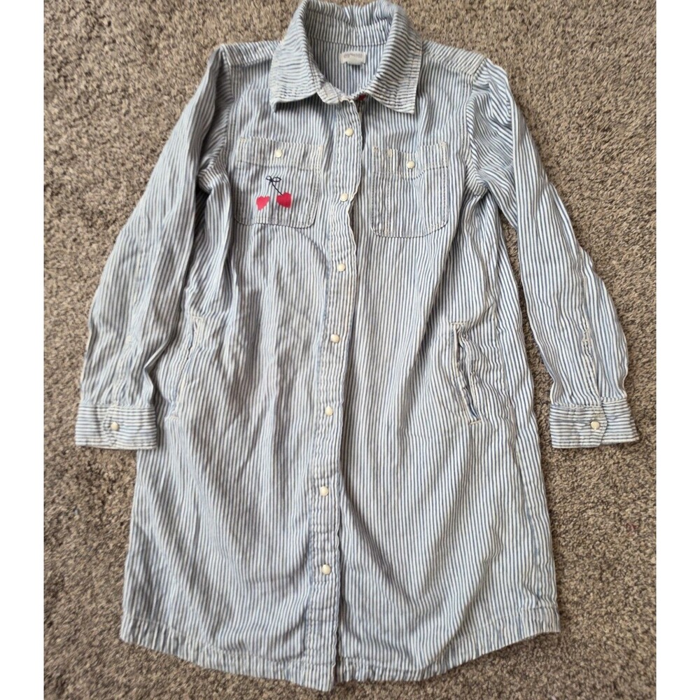 Gymboree Size 10 Striped Cherry Dress Full Snap Up Blue White Classic Fall